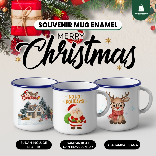 Souvenir Mug Enamel / Souvenir Natal / Christmas / Xmas/ Cangkir Jadul / Souvenir Enamel Custom / Gi