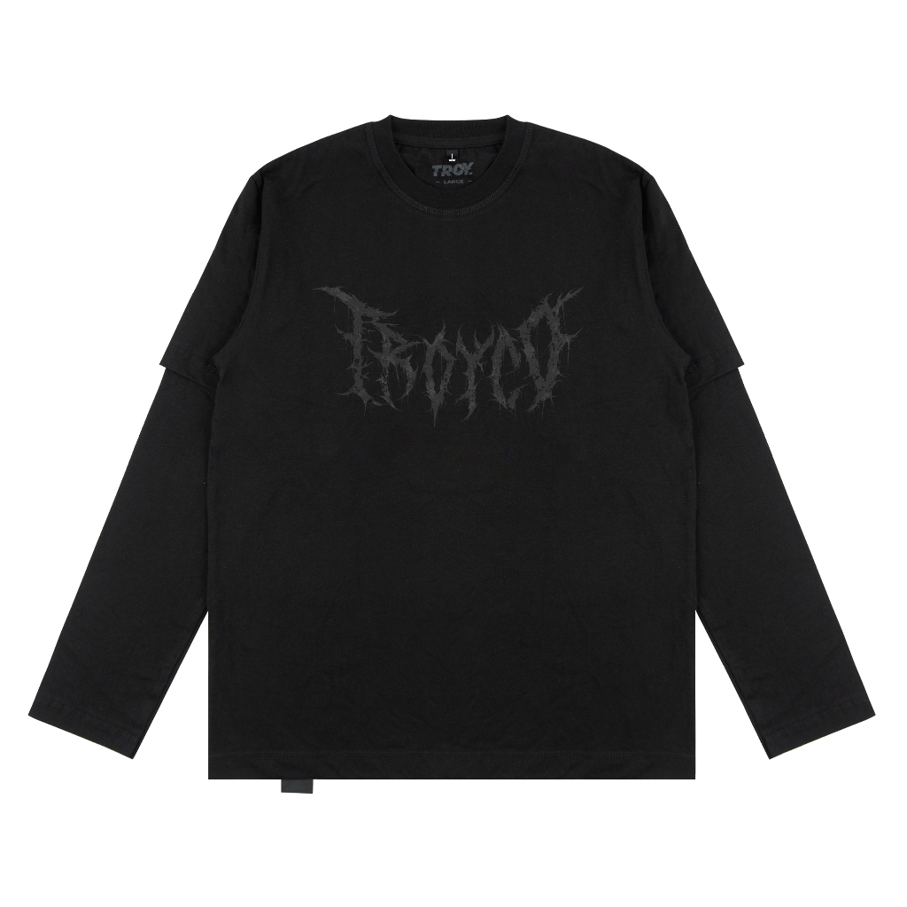 Troy Company Double Sleeve Double Layer Longsleeve Tshirt Pure Black Dystopia - Kaos Lengan Panjang Hitam DSD 2533