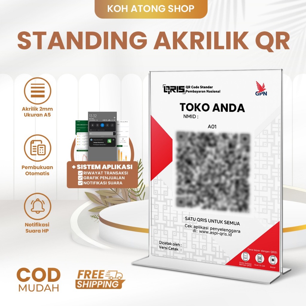 Alat Pembayaran Digital Standing Akrilik Qris A5 | Standing Akrilik Qris