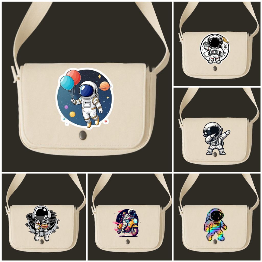 Tas selempang gambar astronot/Tas selempang jeans premium/Sling bag jeans/Tas bahu unisex/Tas casual