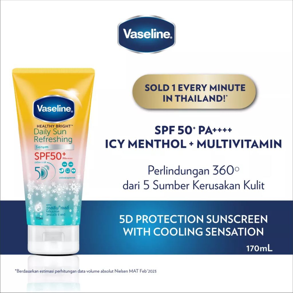 VASELINE 180 100 ml Daily Sun Refreshing Sunscreen Serum UV SPF50 Soft Glow Hijab Protect Gluta Vita