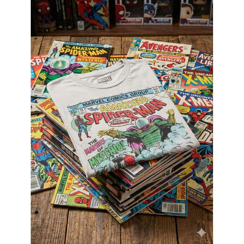 (Kaos Branded) Mad Engine x Marvel "Spiderman vs. Mysterio Comic Cover" Graphic Tee Mexico Made