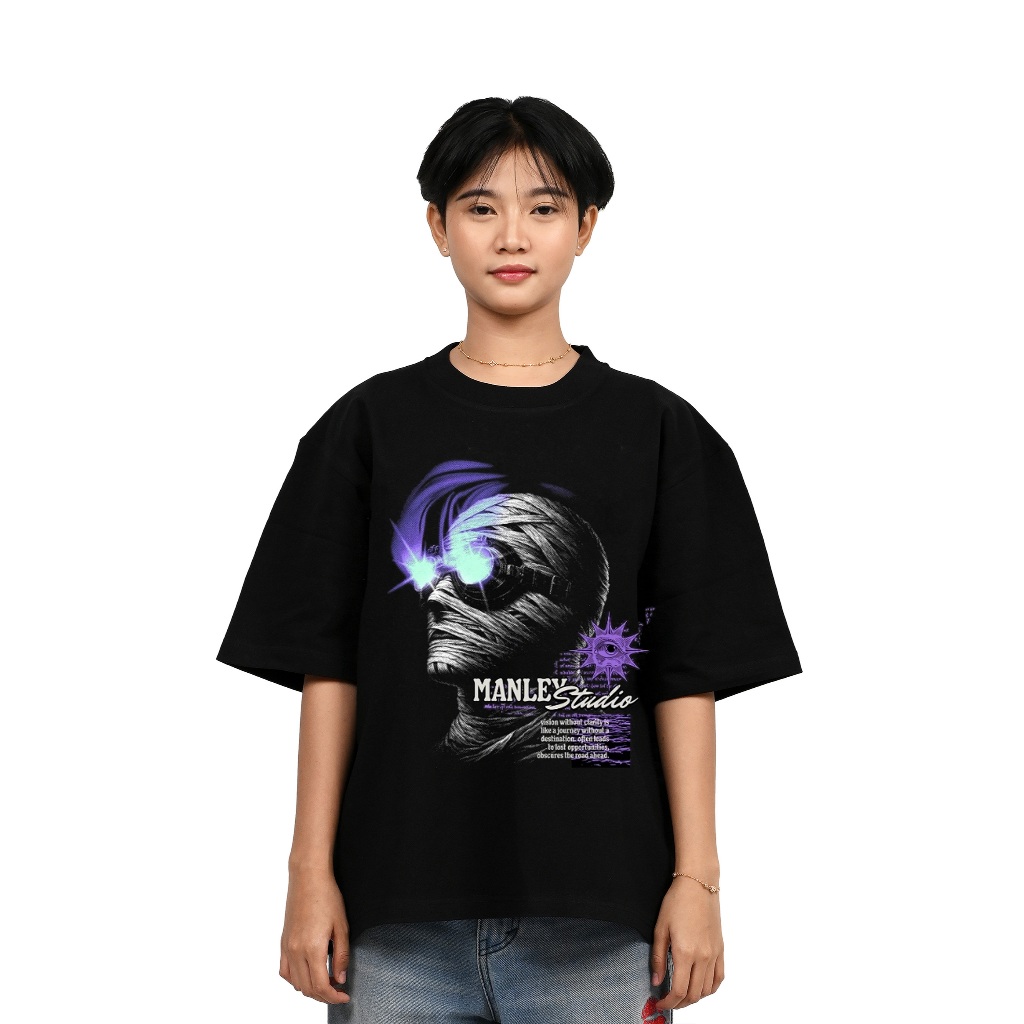 CEMILLE MANLEY Oversize Tshirt Vogue Kaos Pria Wanita Hitam Bahan 100% Cotton 16s