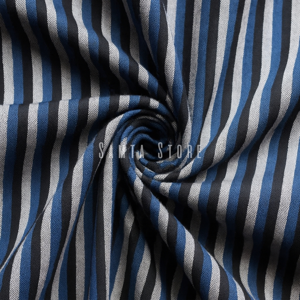 Kain Tenun Asli Motif Salur Biru Putih Hitam