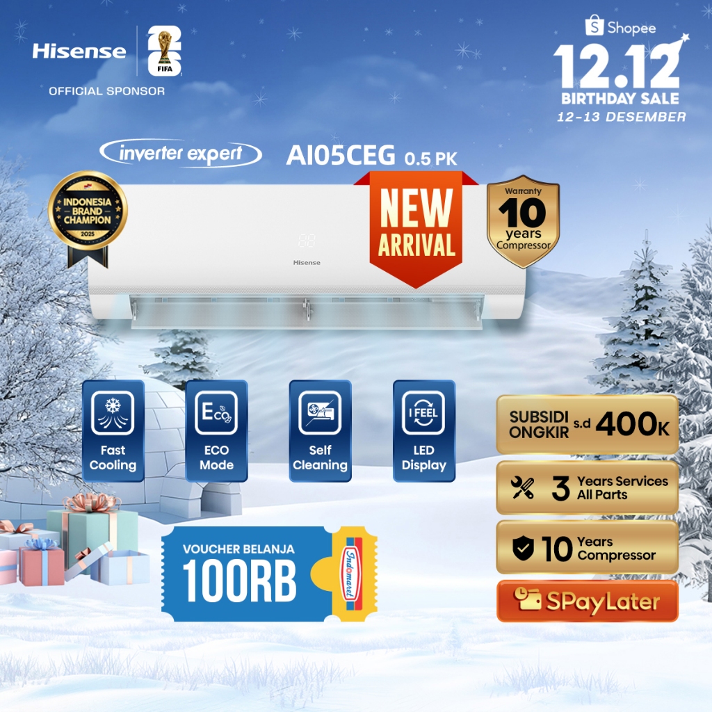 Hisense AC AI05CEG Inverter 1/2 PK (0.5 PK) Cooler Perlindungan Cepat ECO Mode Hemat Energi Self Cle