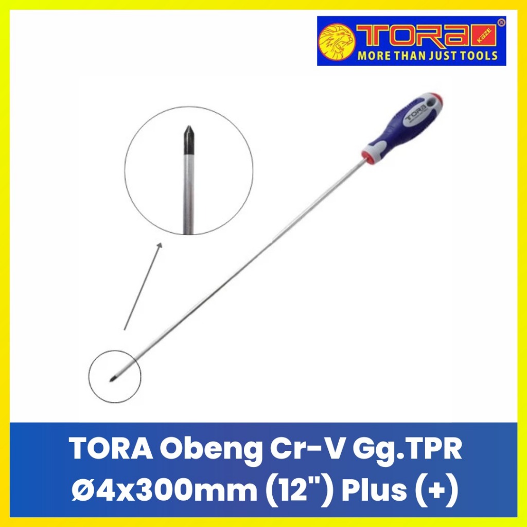 TORA Obeng  Baja CR-V Kuat Awet Gagang TPR Ergonomis/Obeng Panjang 12" Plus Minus