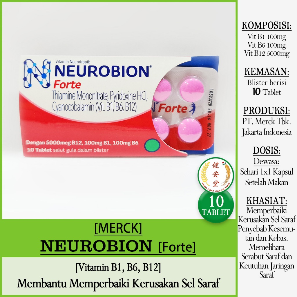 NEUROBION MERAH - NEUROBION PUTIH - Vitamin B1-B6-B12 [10 Tablet] Memperbaiki Kerusakan Sel Saraf Pe