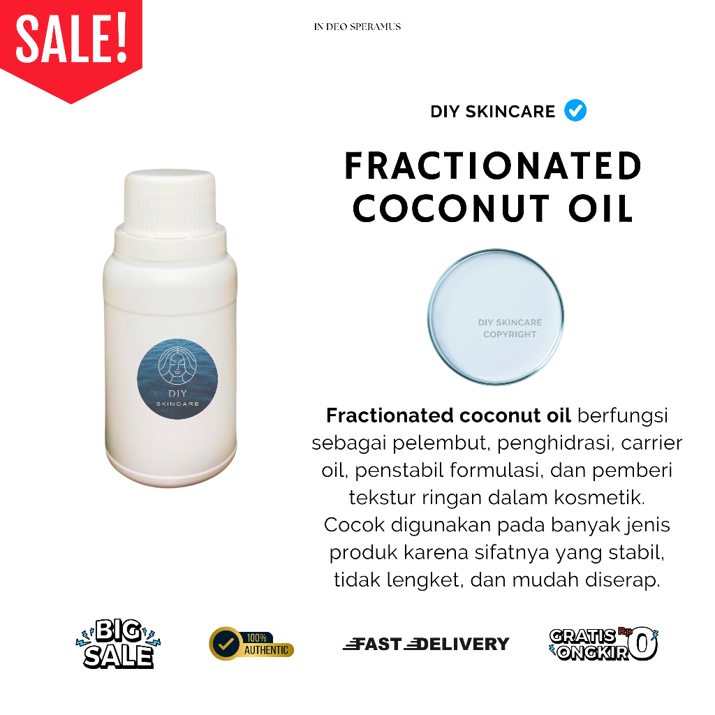 Fractionated Coconut Oil 100ml 99% FCO Minyak Fraksinasi Kelapa Bahan Essential Oil Carrier Body Oil