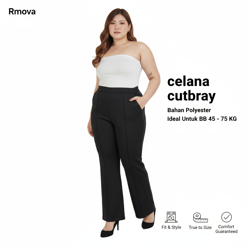Celana Cutbray Wanita Jumbo Hitam Bahan Polyester Premium Stretch Nyaman