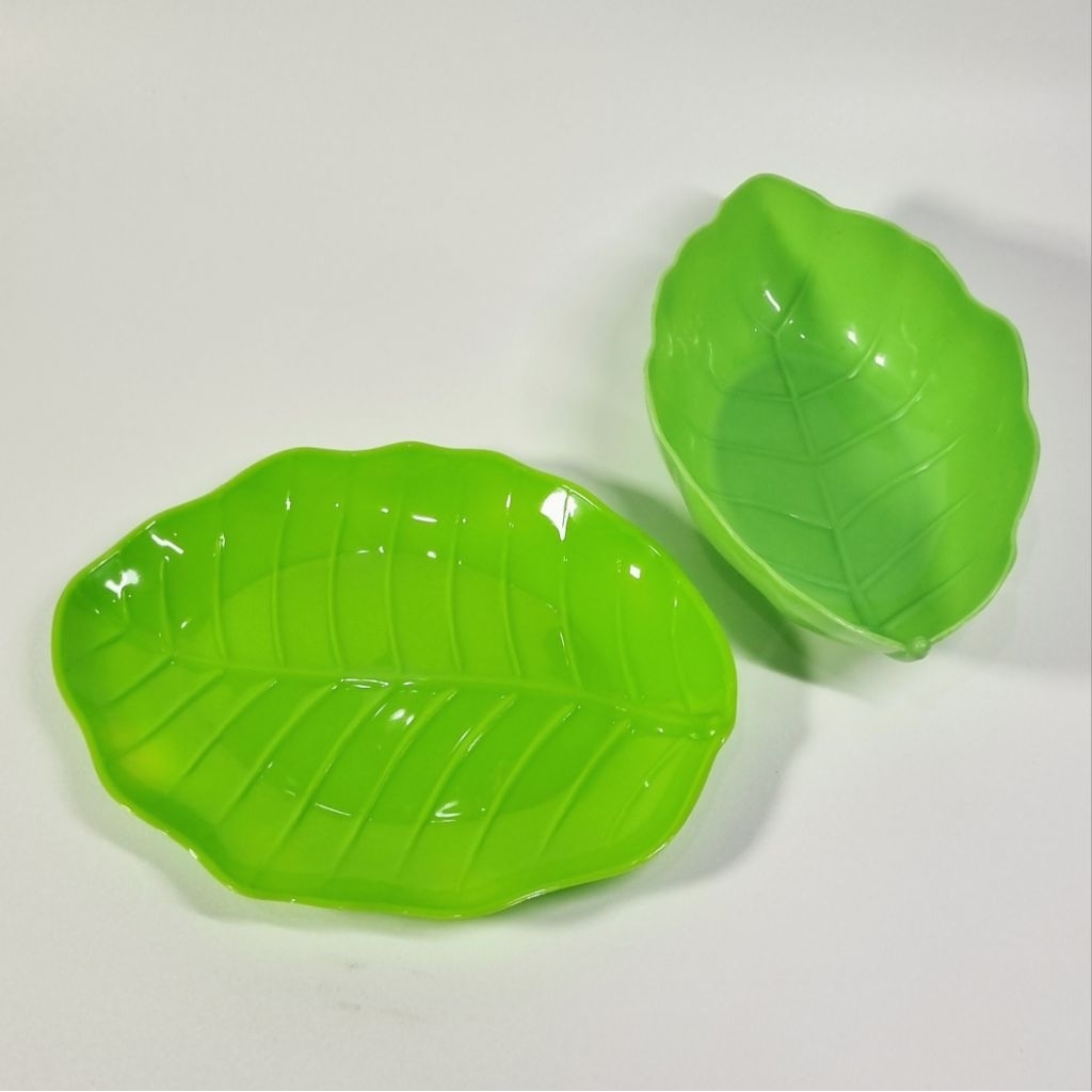 Piring Saji Hidangan Buah Jajan Pasar Cemilan Snack Plastik Motif Daun Cantik Mangkok Motif Daun