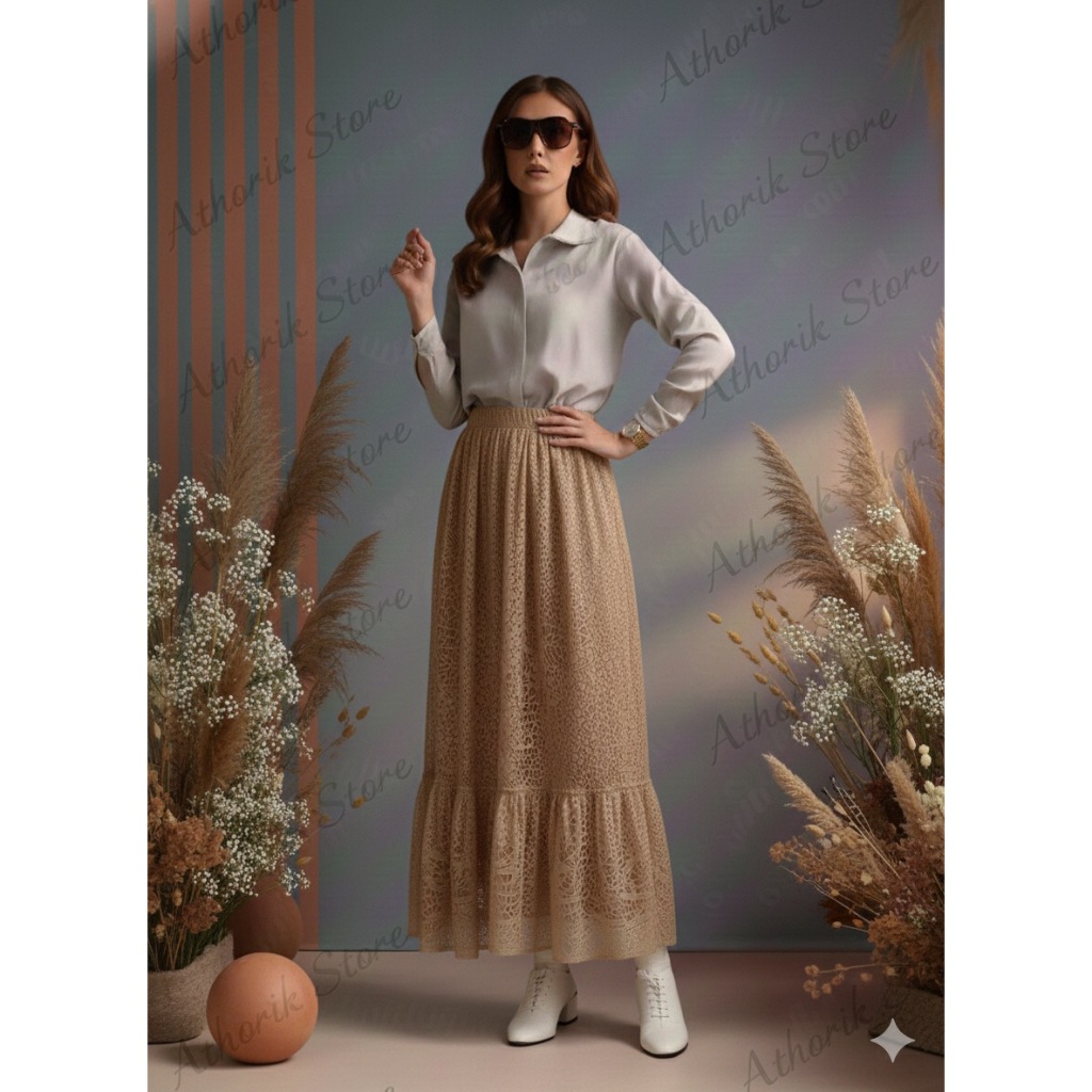 Rok brokat payung - Bawahan wanita rok susun - import skirt panjang embro rok panjang wanita