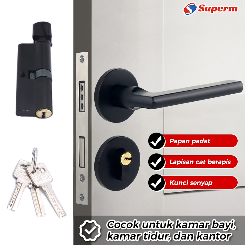 Kunci Pintu Minimalis Hitam/Gembok Pintu Universal untuk Rumah/Gembok Pintu Kamar Minimalis & Berkel