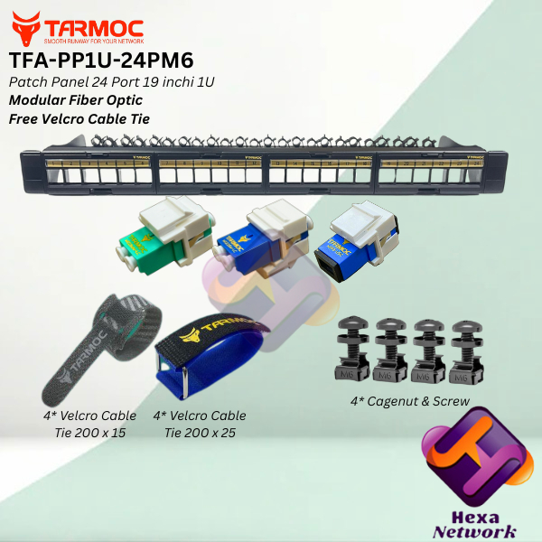 Tarmoc TFA-PP1U-24PM6 | Patch Panel 24 Port Fiber Optic FO LENGKAP Free 8 pcs Velcro tie