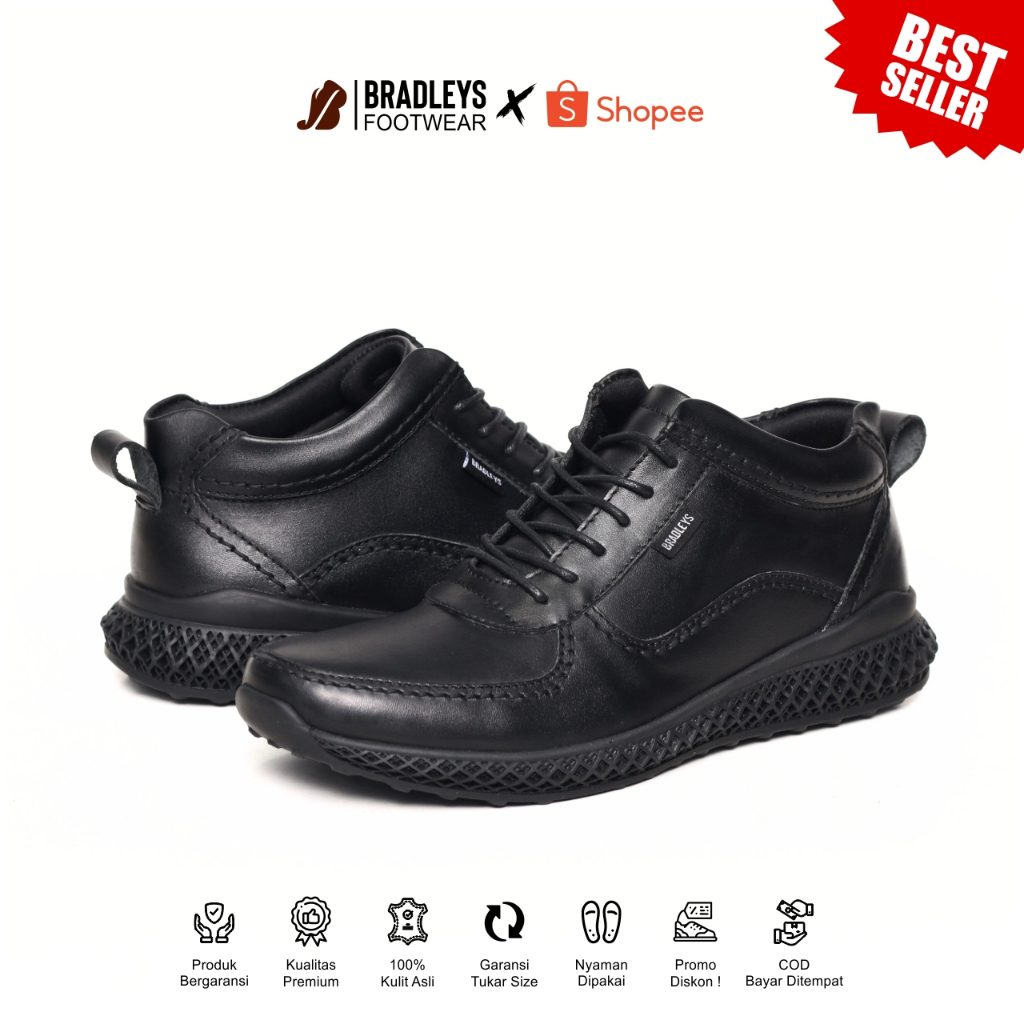 Bradleys Hero TL Black - Sepatu Kulit Formal Kasual Semi Boots Sneakers Formal Pria