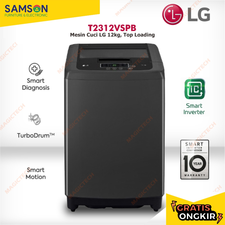 MESIN CUCI LG 12 KG T2312VSPB 1 TABUNG TOP LOADING SMART INVERTER