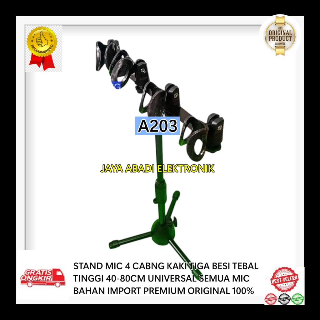 A203  STAND MIC 4 CABANG 4IN1 KAKI TIGA BESI TEBAL TINGGI 40 80 CM H76 UNIVERSAL SEMUA MIC BAHAN IMP