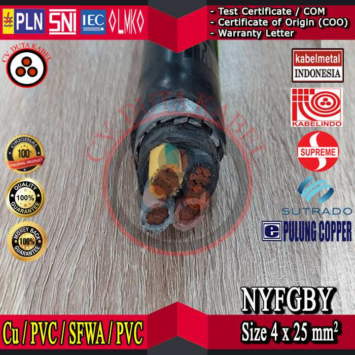 Kabel NYFGBY 4x25 mm2 MERK KABELMETAL (KMI)/SUPREME/KABELINDO/SUTRADO/PULUNG/4x25 mm2