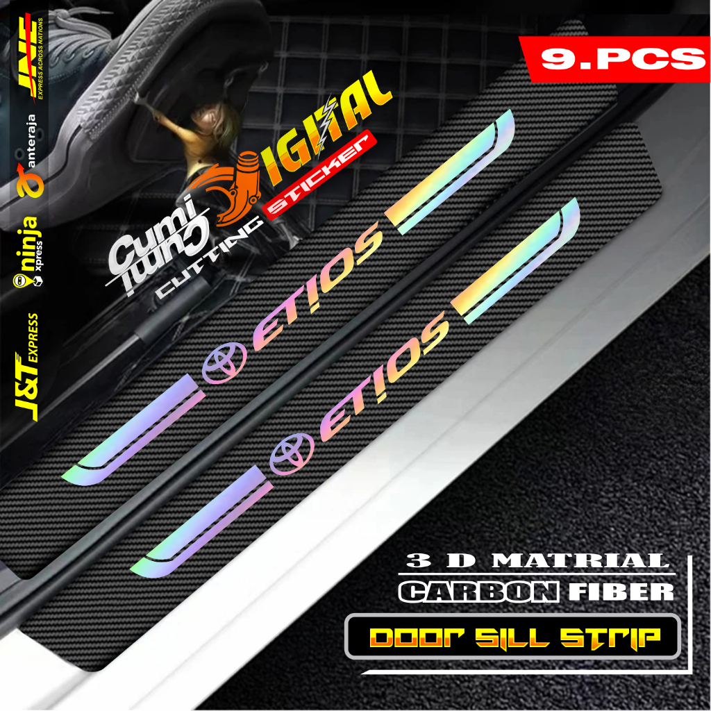 COD 1set 9pcs cutting sticker sillplate bahan karbon 3d mobil toyota ETIOS sticker stiker bumper bag