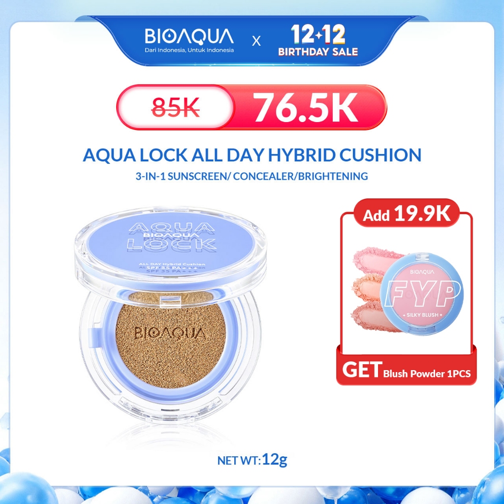 BIOAQUA Bedak Cushion Waterproof Menutupi pori-pori Full Coverage AquaLock ALL DAY Hybrid Cushion SP