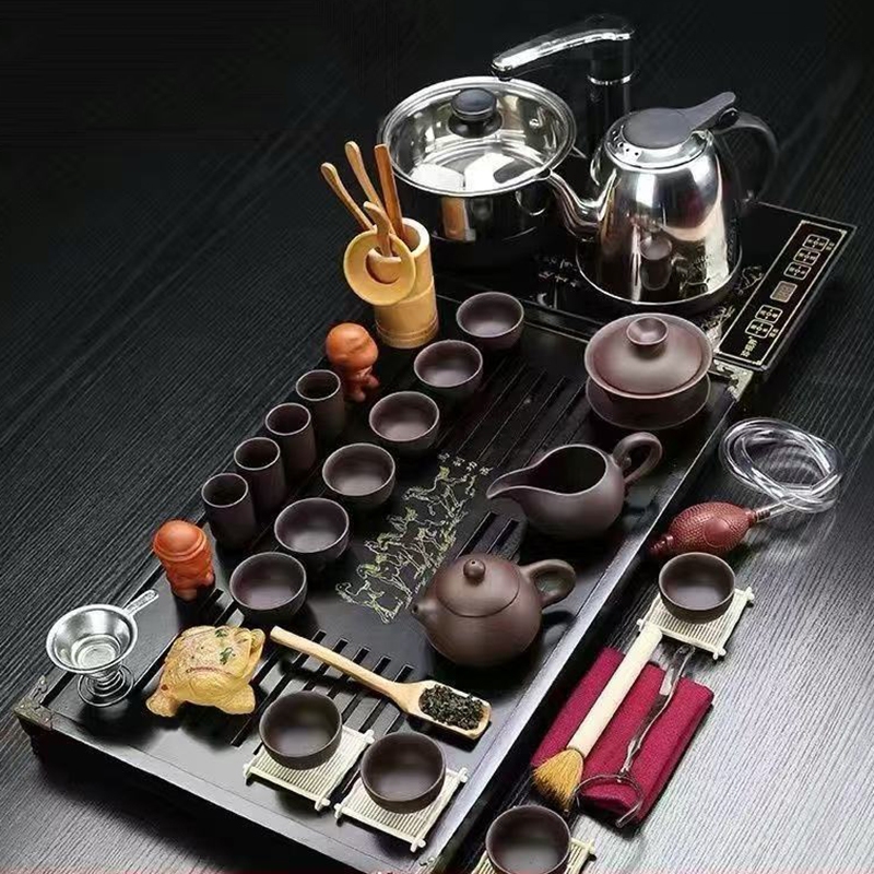 Chines Tea Pot Full Set Naga Ruang Tamu Elektrik  Kungfu Tea Set Teapot Tray Set Keramik AMG