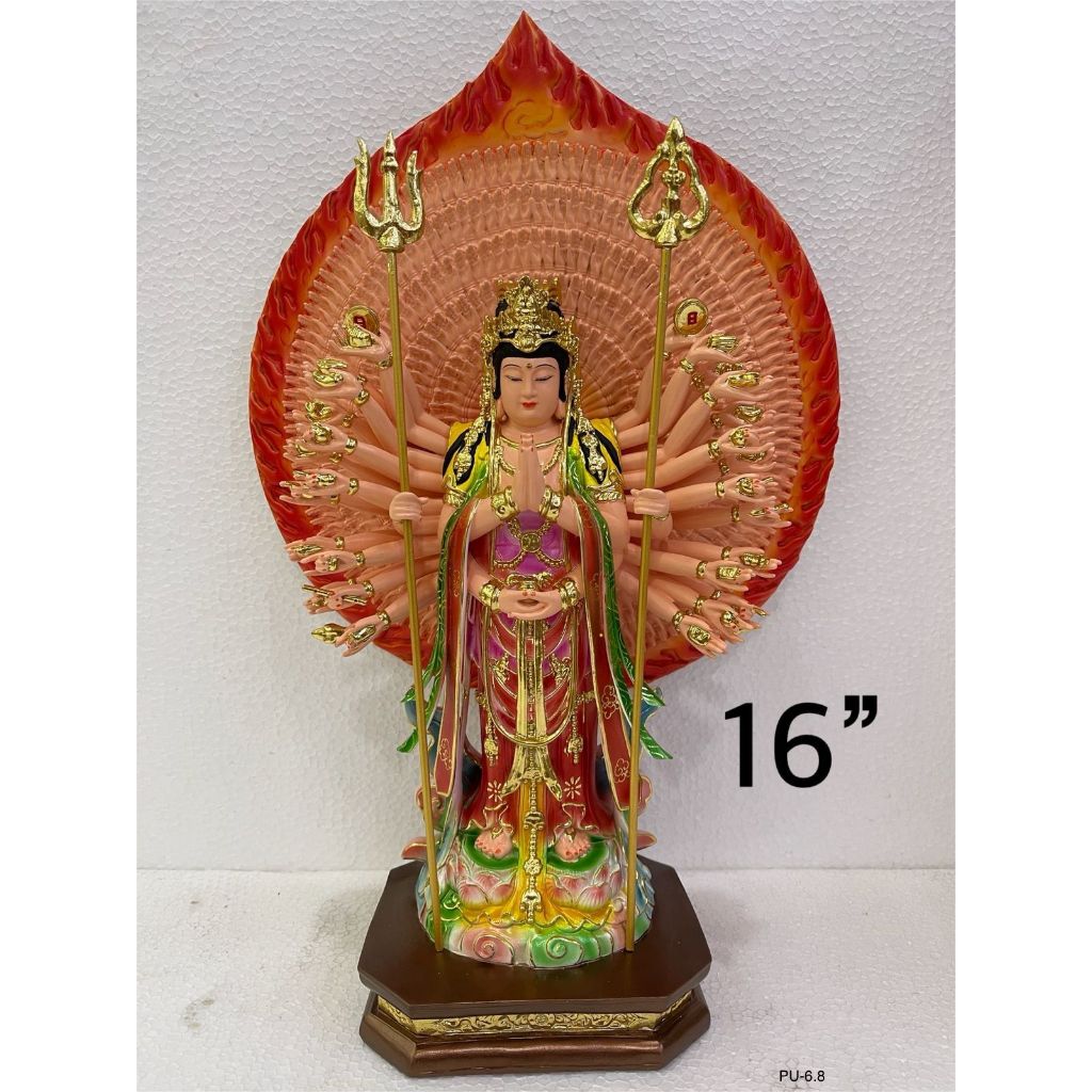 Patung dewi chen so kwan im berdiri uk 16 in fiber dewi seribu tangan