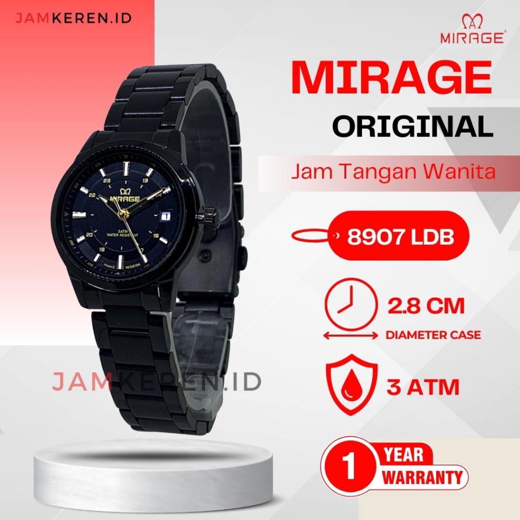 Jam Wanita | Jam Tangan Rantai Wanita | Jam Tangan Mirage 8907 LD Stainless Steel Original Anti Air