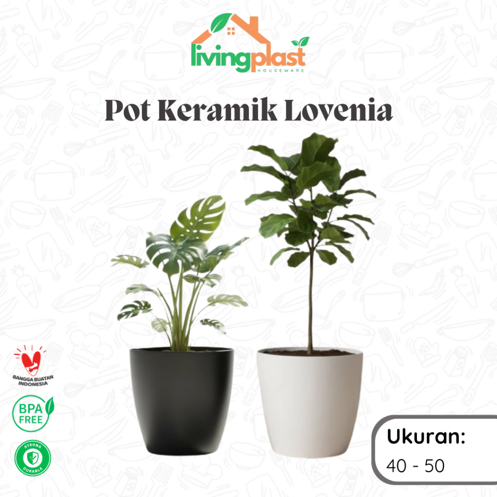 Pot Keramik Putih & Hitam Lovenia / Pot Plastik Estetik / Pot Bunga Modern / Pot Tanaman Hias