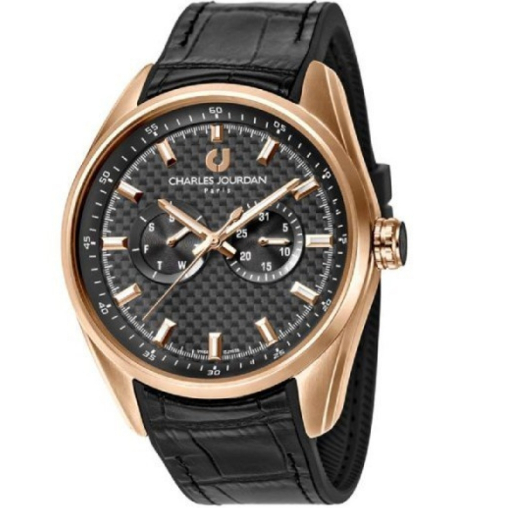 Jam Tangan Pria Charles Jourdan Black Dial Black Rubber Strap CJ1039-1532M Original