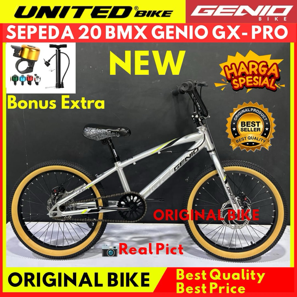 Sepeda Anak Laki Laki 20 BMX GENIO GX PRO Frame Alloy Rem Discbake BY UNITED Terbaru
