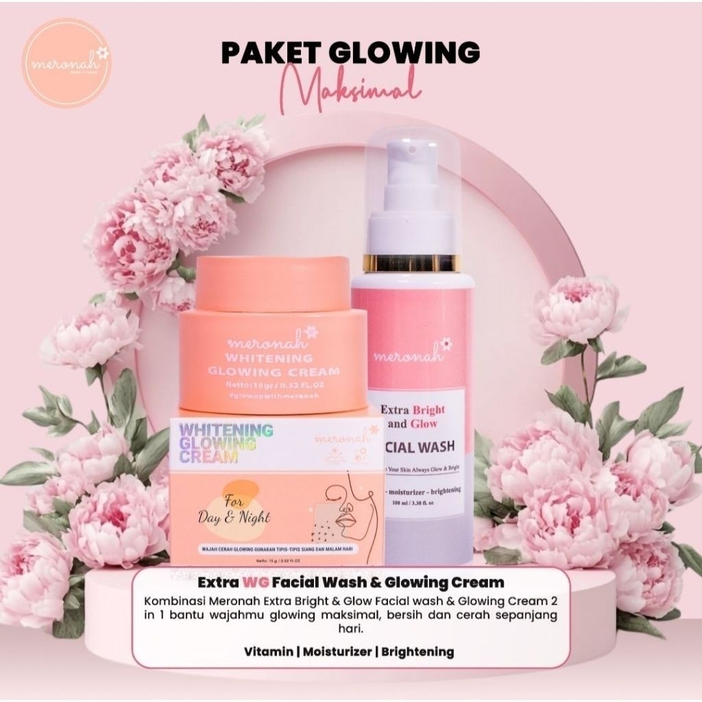 Paket Krim pencerah pemutih Meronah + Facial Wash Asli Original krim BPOM