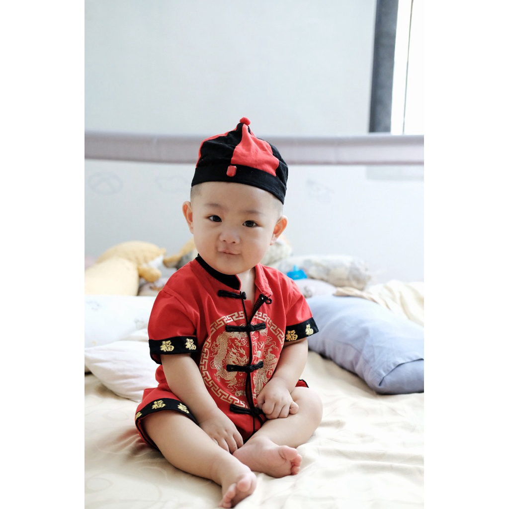 Preloved - RED Dragon Boy Cheongsam Setelan bayi laki Imlek