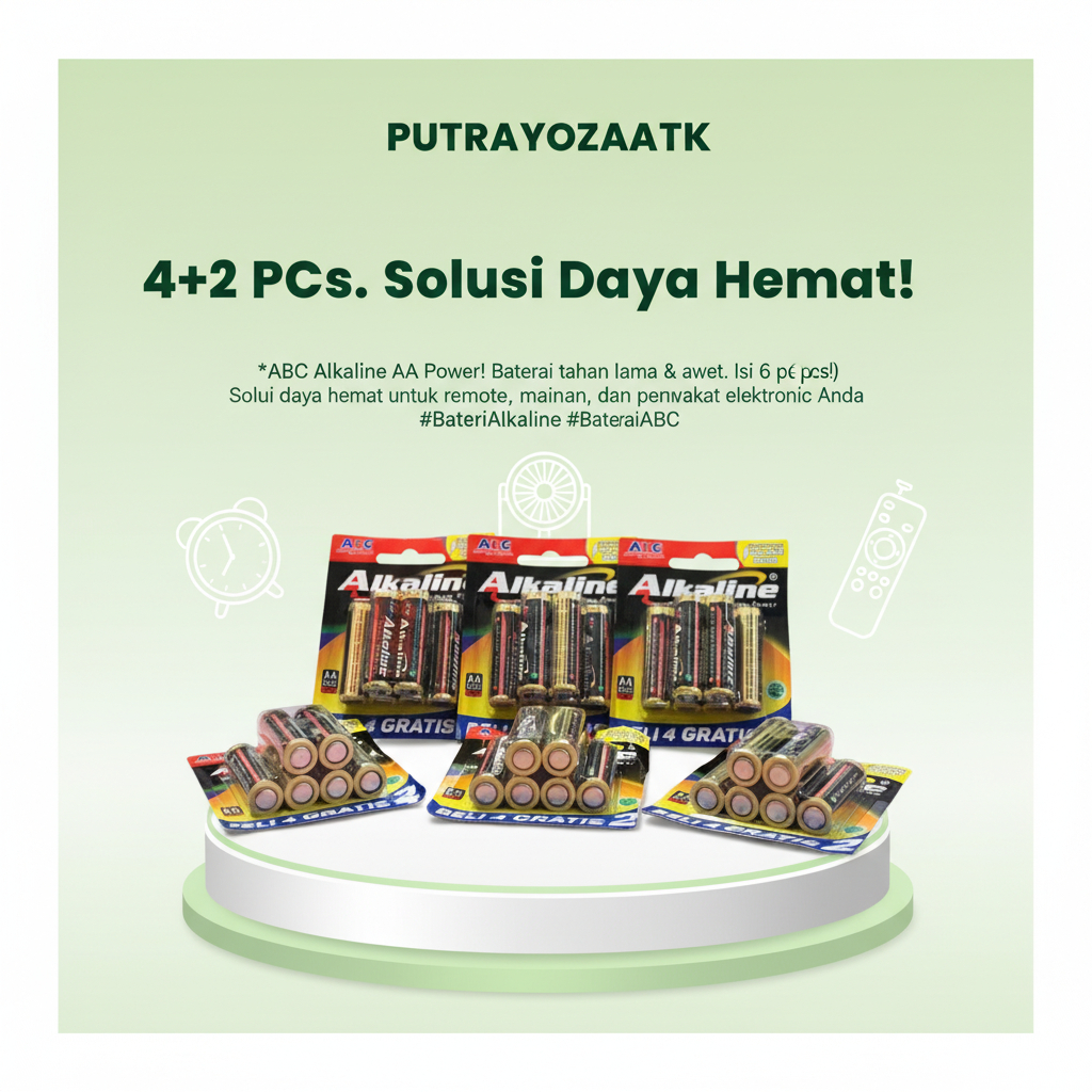 BATERAI ABC ALKALINE AA ISI 6 / BATRAI ABC ALKALINE AA (UKURAN JAM) ISI 6PCS