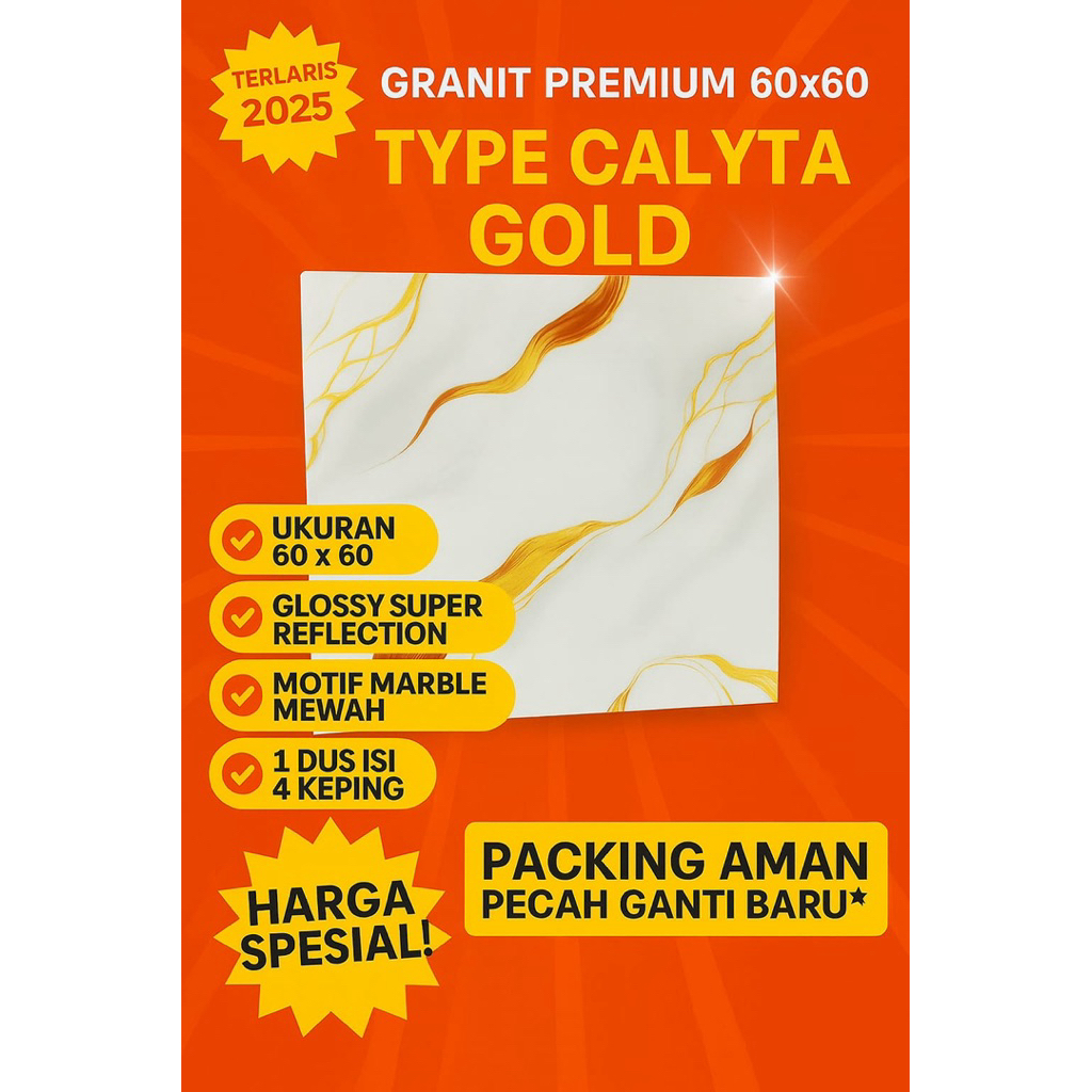 Granit Premium Lantai 60x60 Calyta Gold Marble Emas