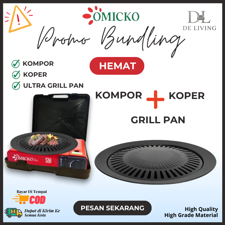 Kompor Portable Omicko + Grill Pan - Alat Masak BBQ, Panggang, & Grill Pan - Kompor Mini Travel