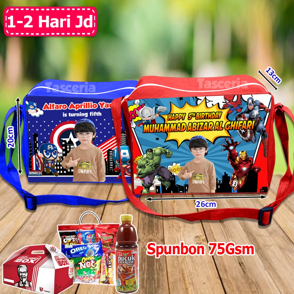 Tas Selempang Anak Custom Spiderman / Tas Ulang tahun Anak Selempang / Tas Snack Ultah Selempang / T