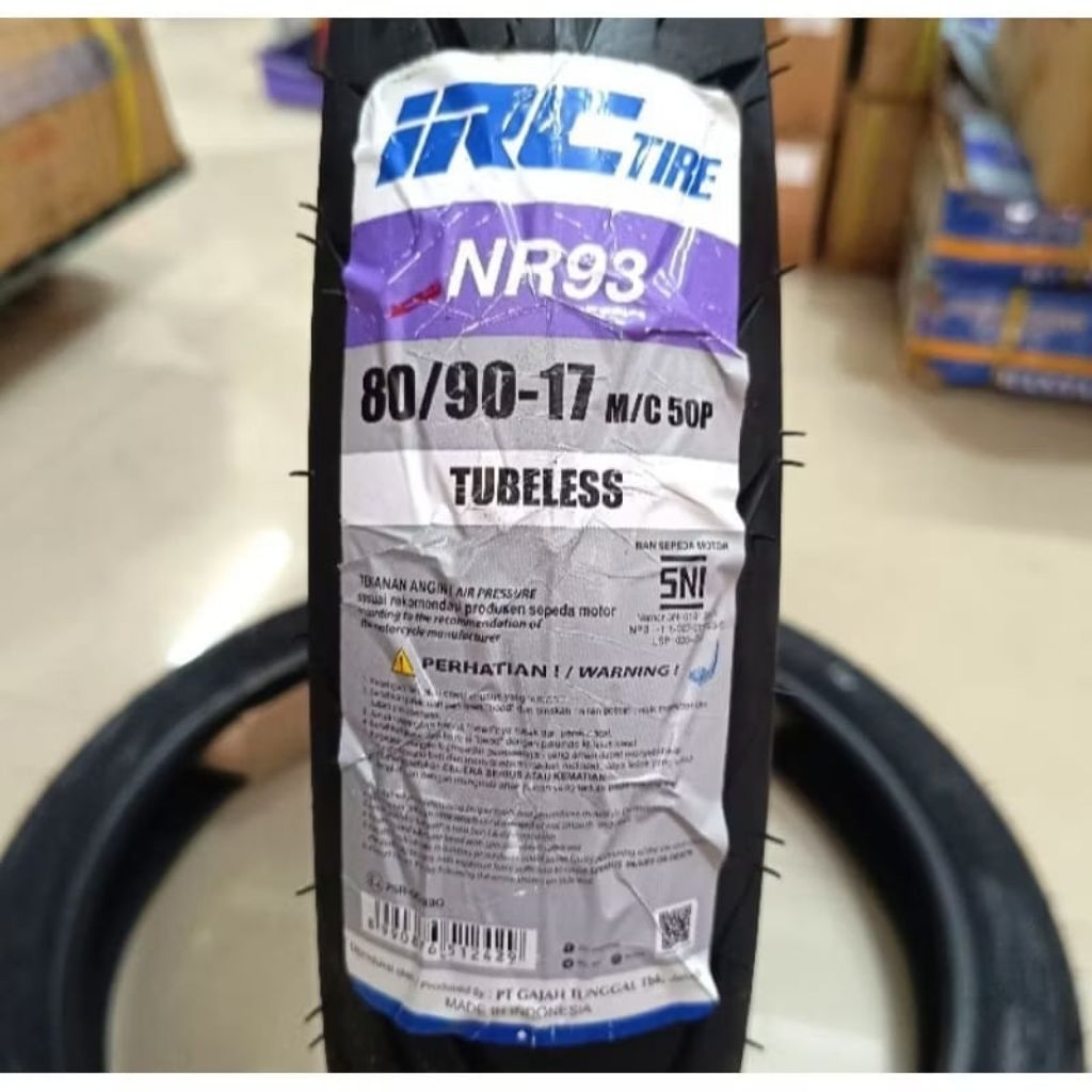 BAN LUAR IRC NR 93 TUBLES UKURAN 80/90-17 BAN BELAKANG RING 17 SUPRA X 125 SATRIA FU REVO ABSOLUTE A