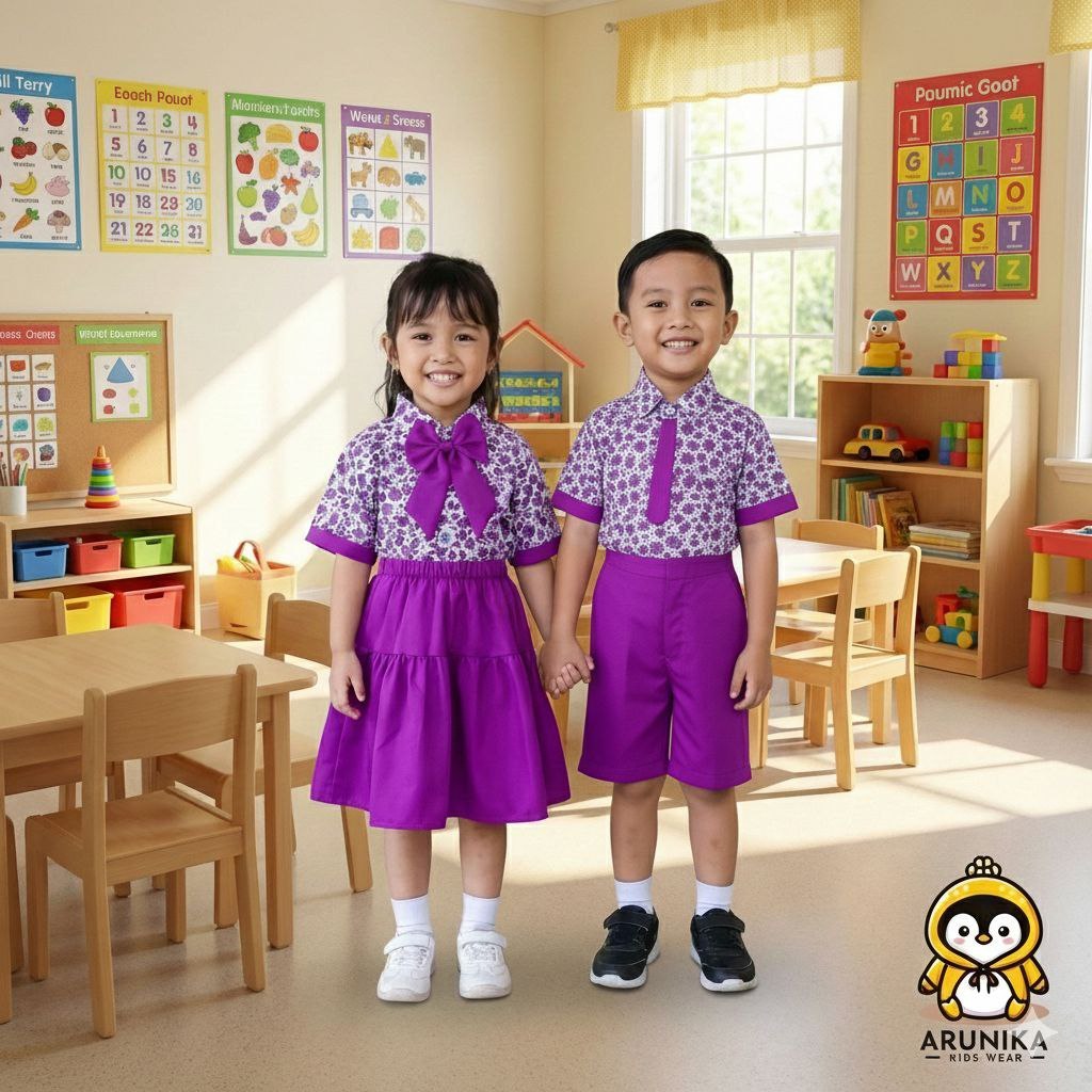 Seragam Batik Anak Sekolah Paud Nasional Warna Ungu