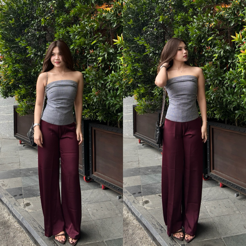 LUNA SATIN PANTS — celana satin wanita celana panjang kulot satin pink merah