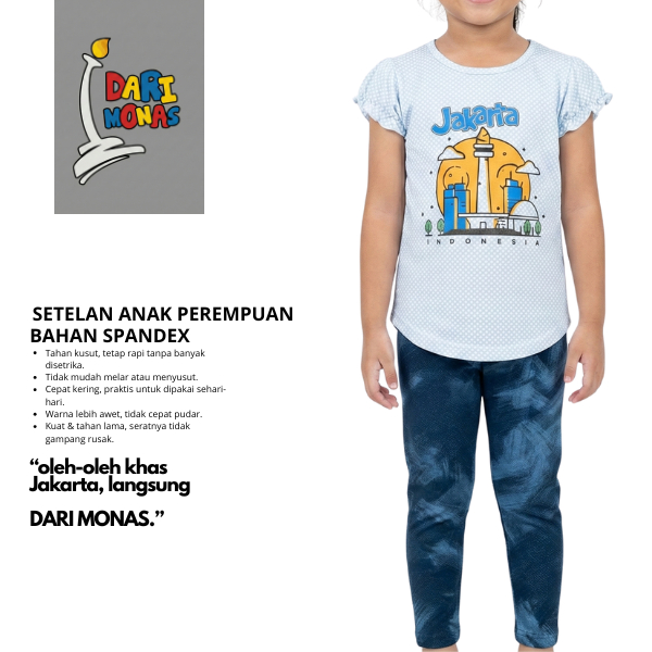 Baju Kaos Setelan Anak Perempuan, Baju Kaos Setelan Anak Bergambar Monas, Setelan Anak celana panjan