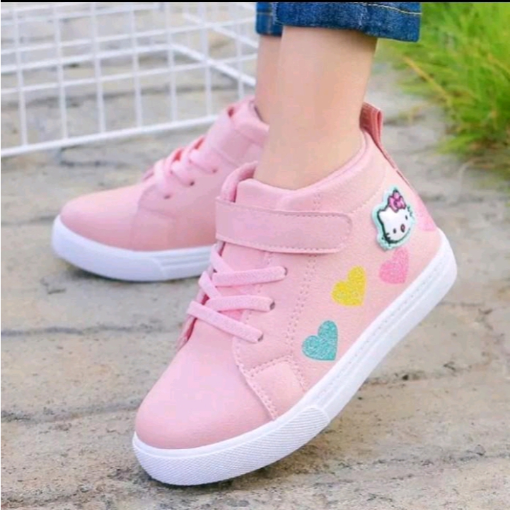 Naima_sepatu anak perempuan model terbaru sepatu anak sekolah sneakers hitam putih tali untuk sekola