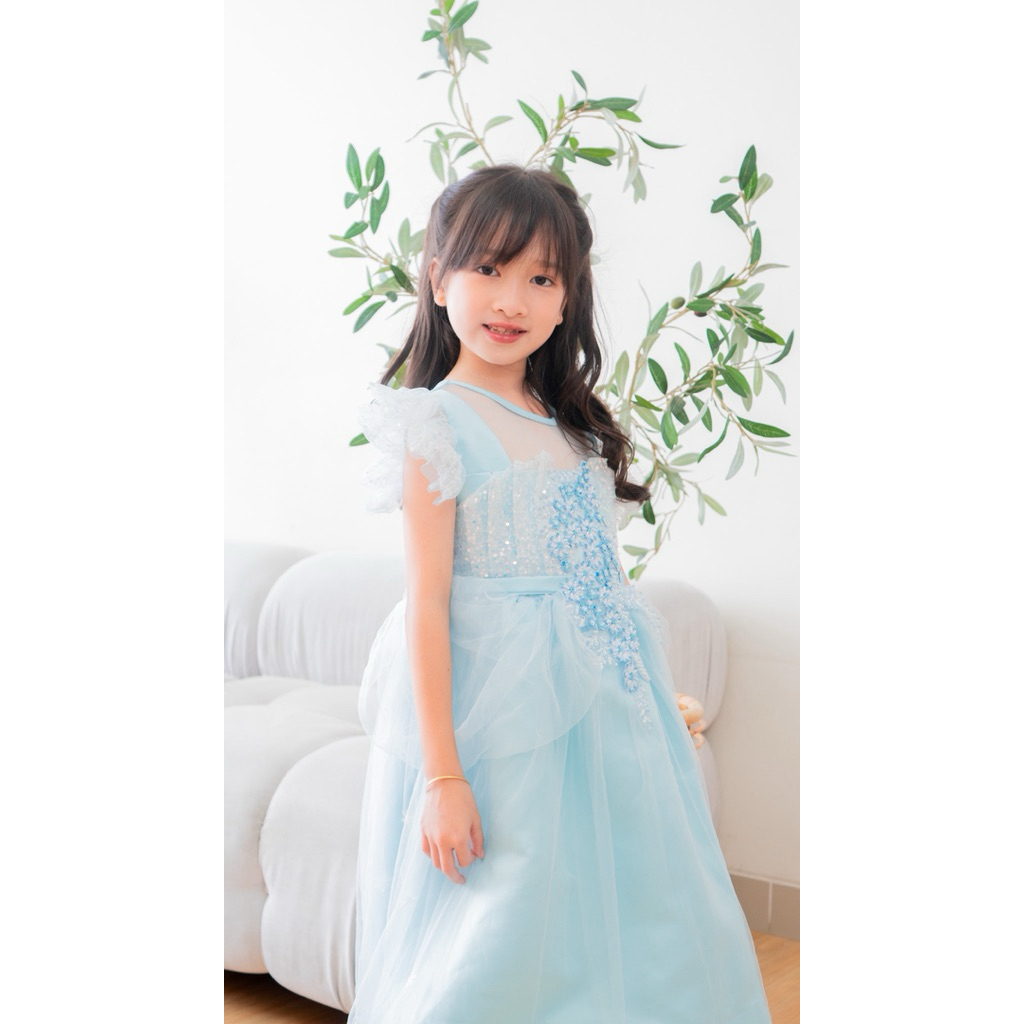 Princessa Flami Christmas Dress Kostum Dress Blue Frozen Anna Elsa Tulle 4991