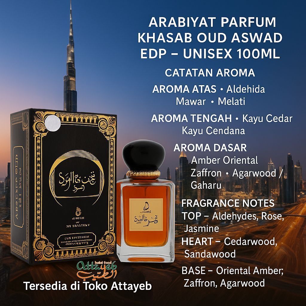 Arabiyat Parfum Khasab Oud Aswad Edp Perfum Unisex 100ml Spray Perfum Tahan Lama Parfum Aroma Mawar 