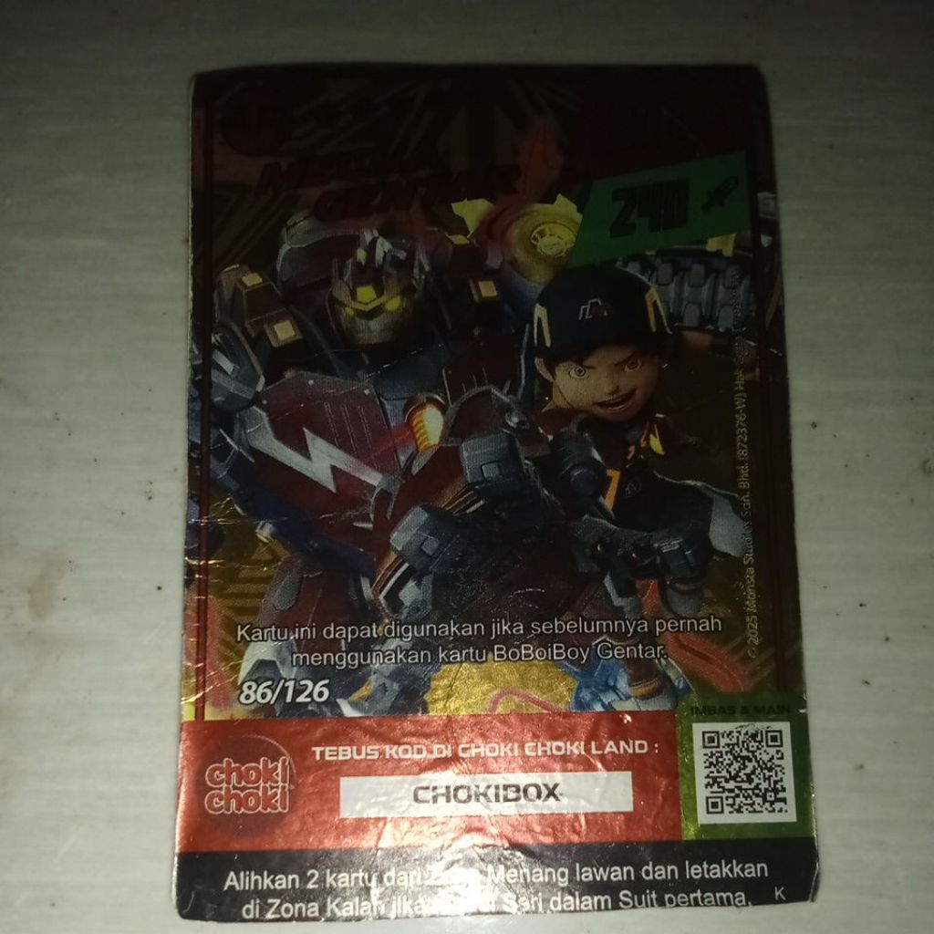kartu choki-choki BoBoiBoy Ar Mega gentar