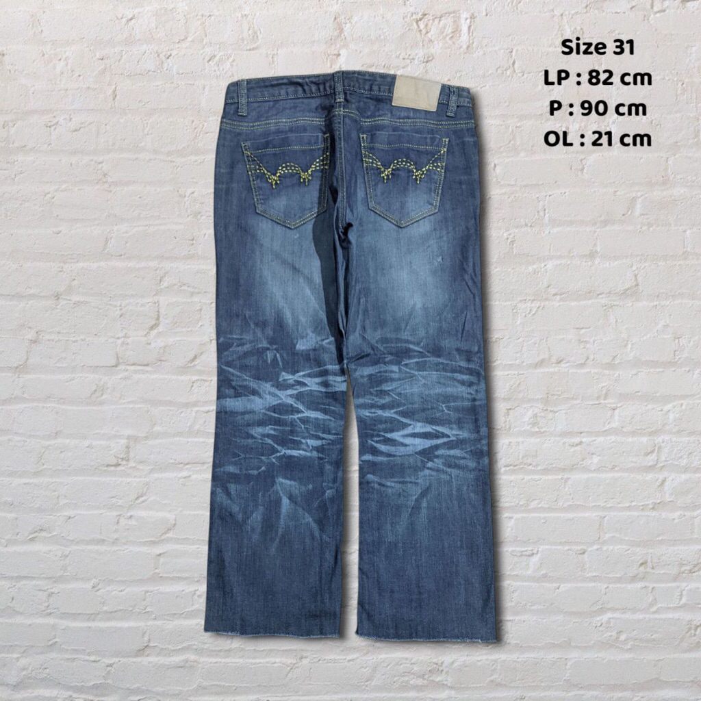 Size 31 Celana Panjang Longpants Jeans Basic House Blue Washed Fading Original Second Preloved #CJ25