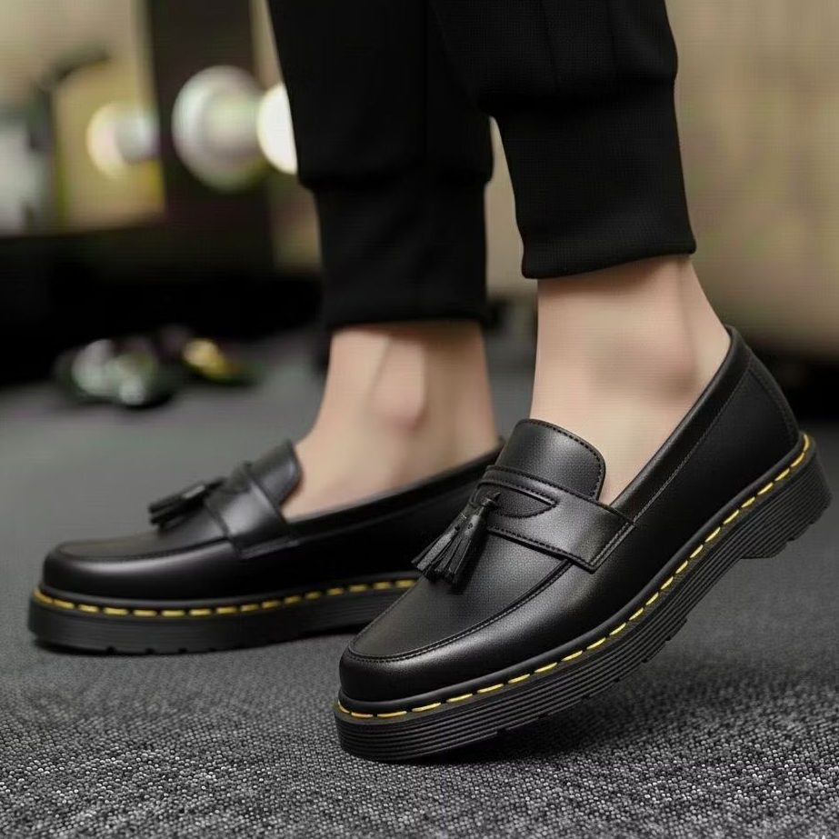 NYKRMN - Sepatu Casual Loafers Docmart Hitam Formal Pantofel Pria Kerja Modern Kekinian