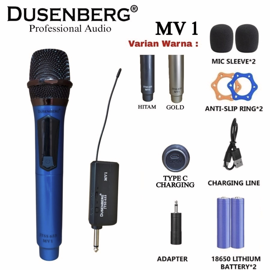 3R Microphone Wireless Dusenberg MV1 Mic Karaoke Connect Ampli Speaker Single Mic / Mic Wireless MV 