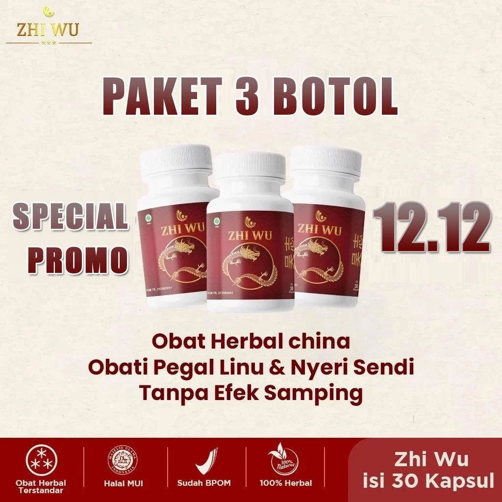 ZHI WU 30 KAPSUL ® PAKET 3 BOTOL OBAT KOLESTROL SARAF KEJEPIT NYERI OTOT 100% HERBAL CHINA