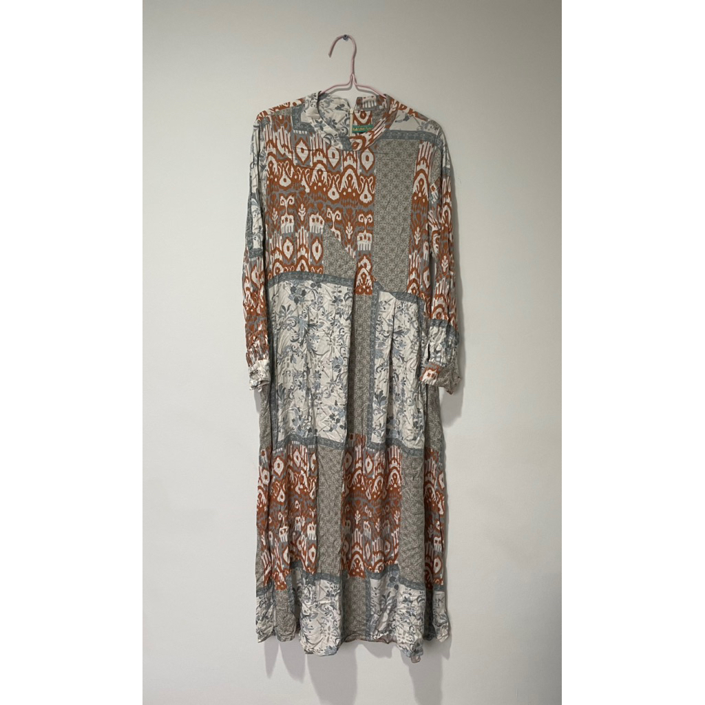 Dress Gamis Longdress Maxi Midi Lengan Panjang Muslim Hijab Katun Rayon Motif Batik Wanita Premium M