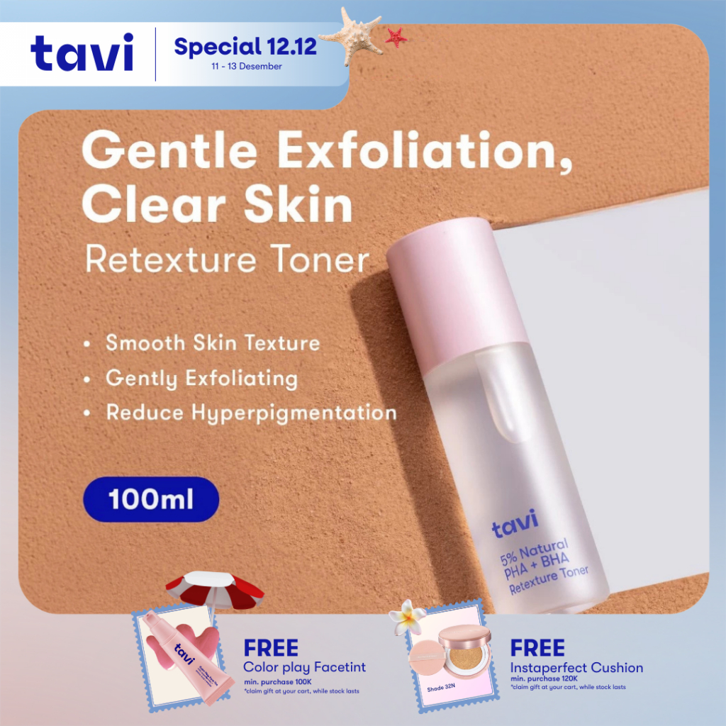 TAVI 5% Natural PHA + BHA Retexture Toner 100 ml - Toner Eksfoliasi Meratakan Tekstur Kulit