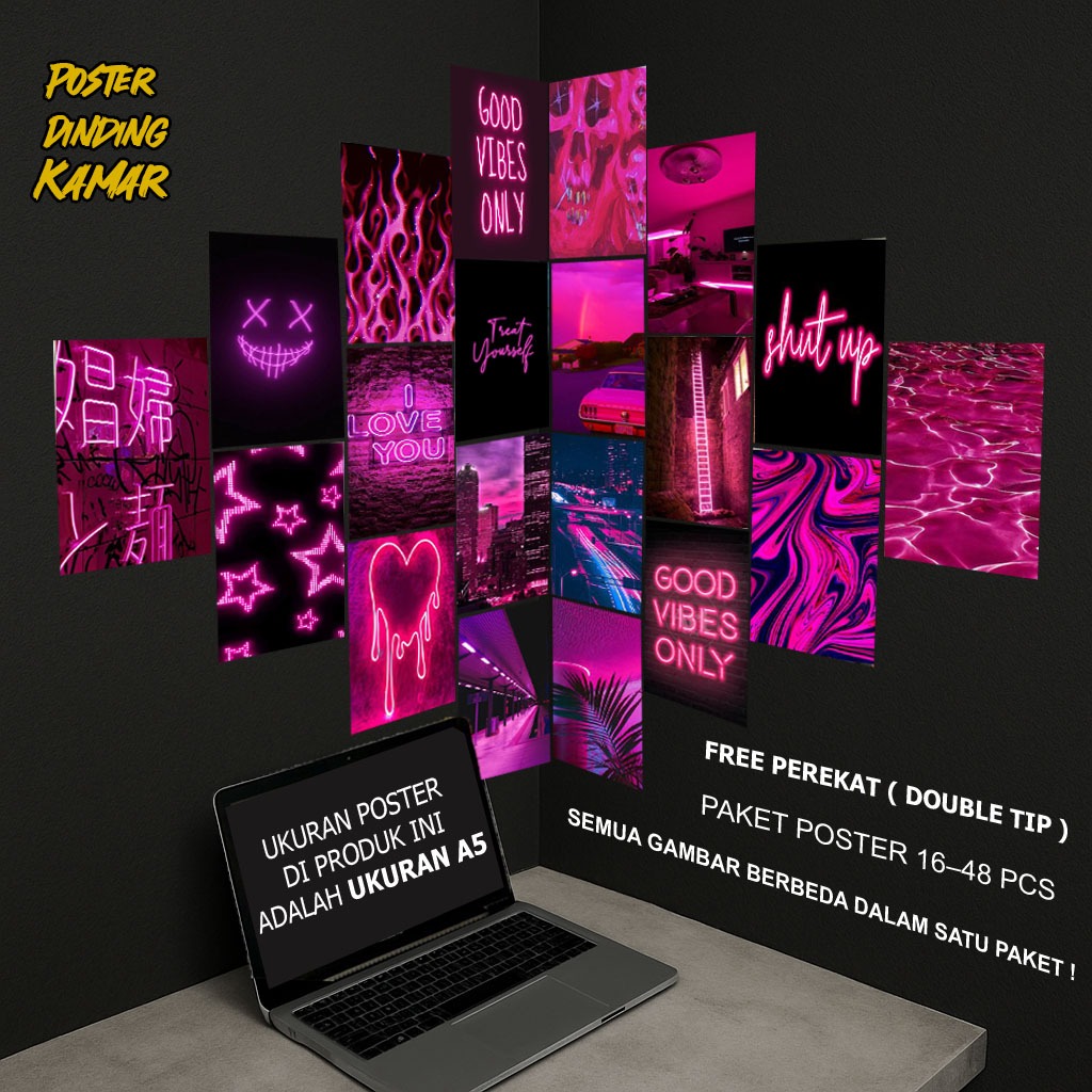 Poster Dinding Kamar Gambar Pink Neon / Poster Pink Neon Aesthetic / Hiasan Dinding / Poster Kamar